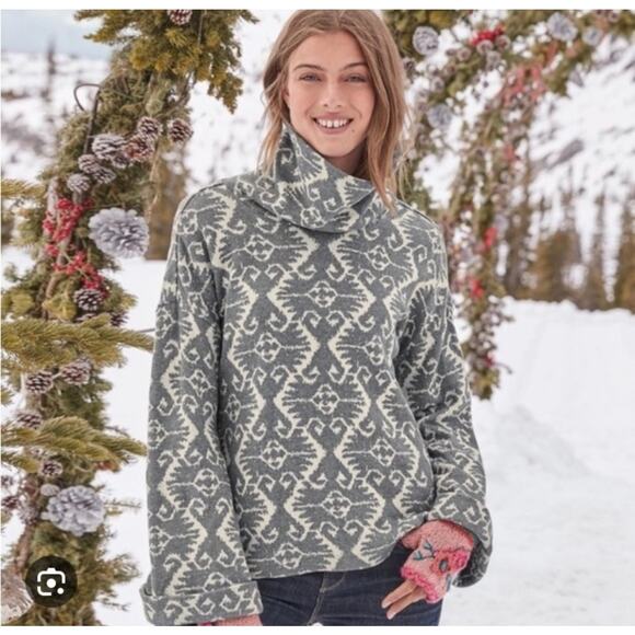 Sundance In The Fjords Gray White IKAT Print Cotton Turtleneck Sweater Size XL - Picture 10 of 10